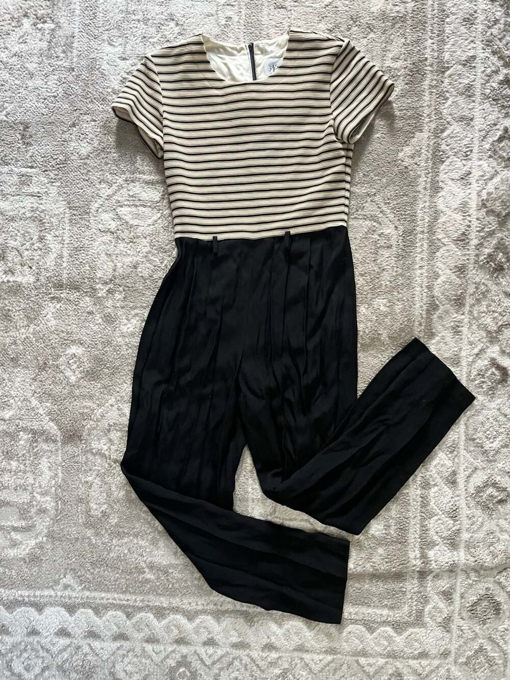 D.J. Summers Vintage Striped Short Sleeve Jumpsuit Black and Cream Size 6P